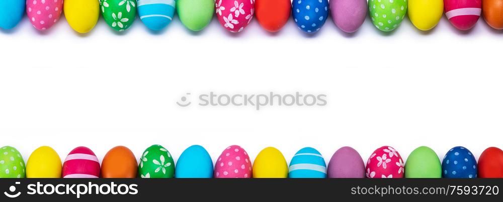 Border frame of many easter egg isolated on white background. Easter egg isolated on white
