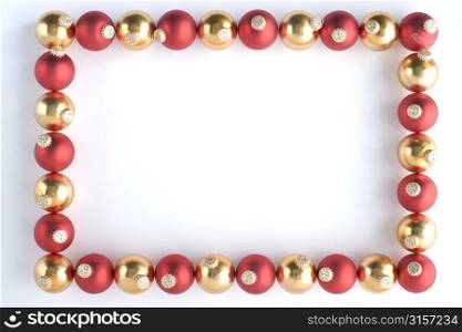 Border Made From Red And Gold Baubles Against White Background