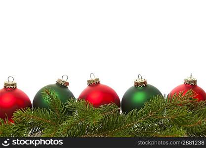Border of green and red Christmas balls