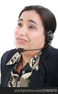 Bored customer service operator on a white background