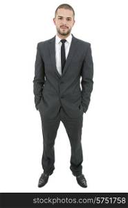 bored young businessman full length, isolated on white