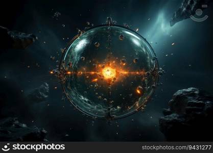Borg sphere in space, cinematic, minimal, industrial,created by AI