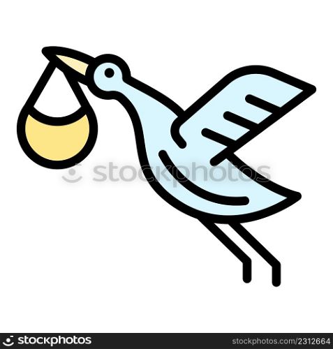 Born fly stork icon. Outline born fly stork vector icon color flat isolated. Born fly stork icon color outline vector