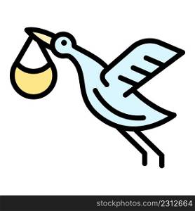 Born fly stork icon. Outline born fly stork vector icon color flat isolated. Born fly stork icon color outline vector