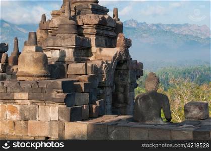 Borobudur temple at sunny morning. Central Java, Indonesia