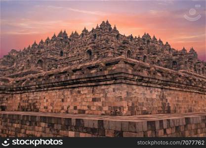 Borobudur Temple in central Java in Indonesia. This famous Buddhist temple is dating from the 8th and 9th centuries