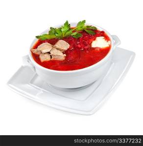 borscht - beet soup on a white background
