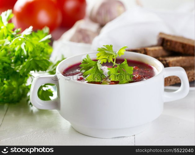 borscht soup on wooden table