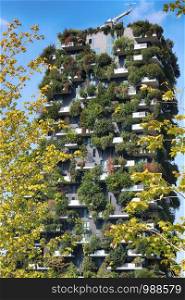Bosco Verticale. September 25, 2019, Milan, Italy. Vertical Fores and the new park Designed by Stefano Boeri, sustainable architecture in Porta Nuova district