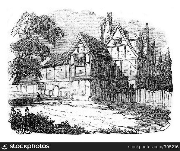Boscobel Cottage, vintage engraved illustration. Colorful History of England, 1837.