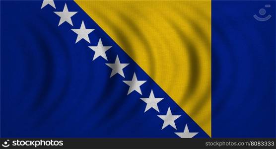 Bosnian and Herzegovinian national official flag. Patriotic symbol, banner, element, background. Correct color. Flag of Bosnia and Herzegovina wavy detailed fabric texture, accurate size, illustration