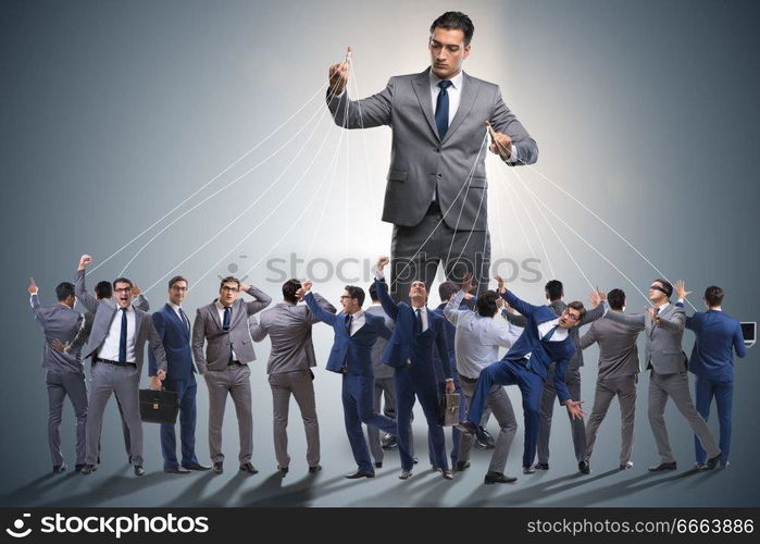 Boss employee manipulating his staff in business concept