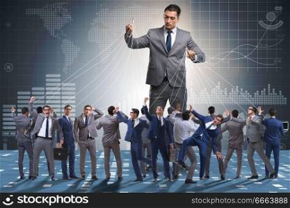 Boss employee manipulating his staff in business concept