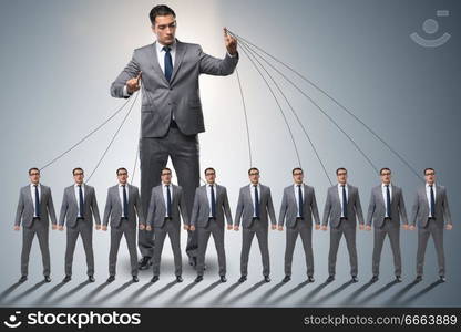 Boss employee manipulating his staff in business concept