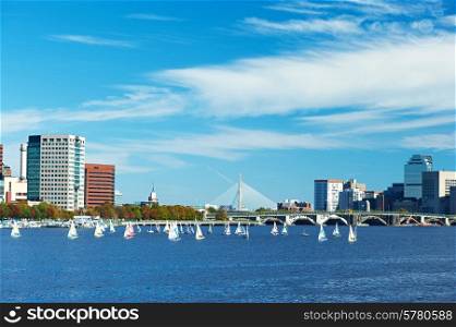 Boston and Charles river view from Harvard Bridge at Massachusetts, USA