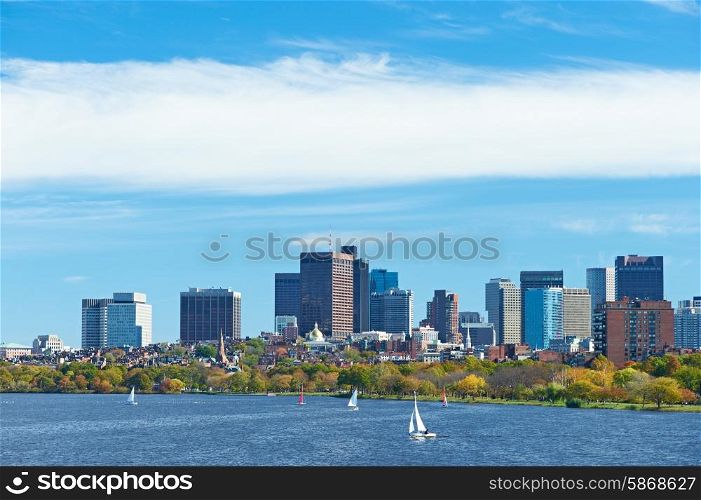 Boston and Charles river view from Harvard Bridge at Massachusetts, USA