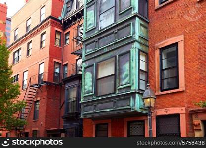 Boston Beacon Hill brick wall facades in Massachusetts USA