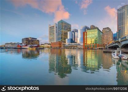 Boston city downtown skyline cityscape of USA