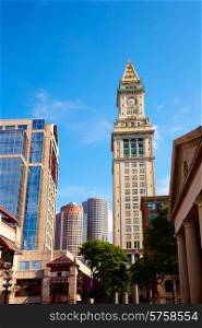 Boston Clock tower Custom House from Quincy Market Massachusetts USA