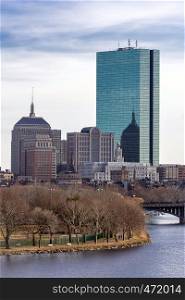 Boston Downtown cityscape along Charles River with skylines building at Boston city, MA, USA.