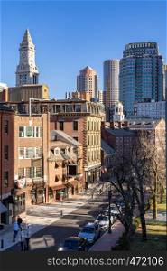Boston Downtown cityscape with skylines building at Boston city, MA, USA.