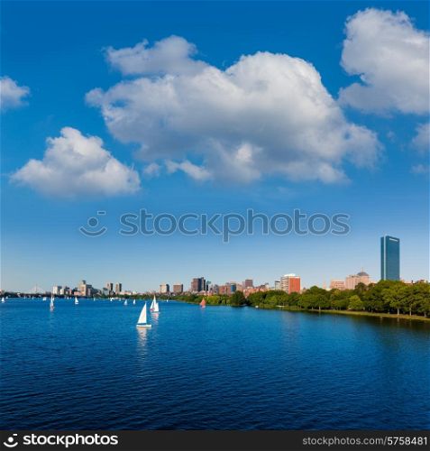 Boston from Harvard Bridge in Charles river at Massachusetts USA