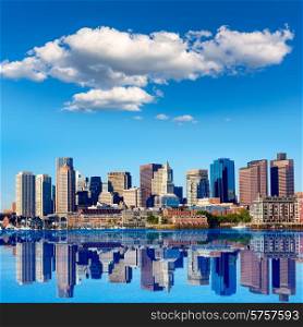 Boston Massachusetts skyline from Harbor in USA