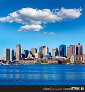 Boston Massachusetts skyline from Harbor in USA