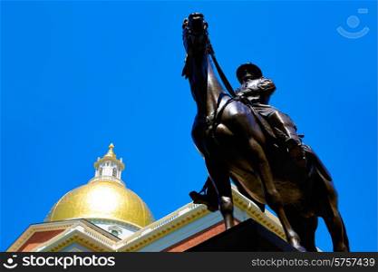 Boston Massachusetts State House and Hooker monument in USA