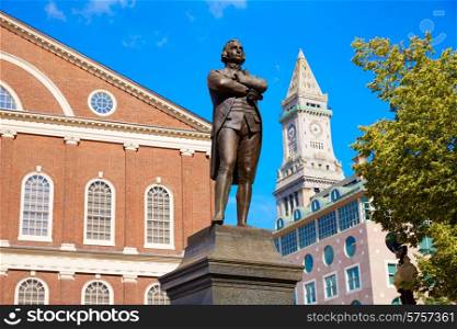 Boston Samuel Adams monument near Faneuil Hall in Massachusetts USA