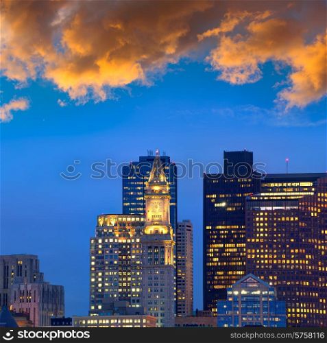 Boston skyline at sunset Custom tower Clock tower in Massachusetts USA