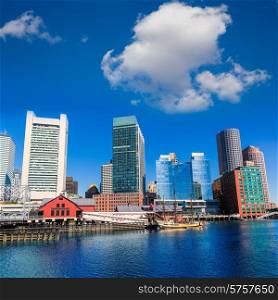 Boston skyline from Fan Pier at sunlight in Massachusetts USA