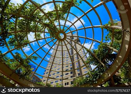 Boston skyscrapers from Norman Leventhal Park plants dome in Massachusetts USA