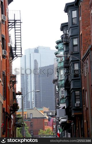 Boston street - view from historical North End to downtown