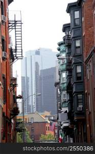 Boston street - view from historical North End to downtown