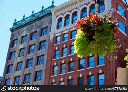 Boston streetlight flowers at Copley Square in Massachusetts USA