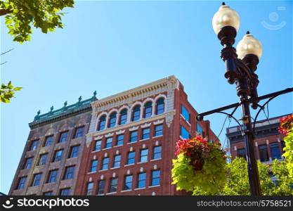 Boston streetlight flowers at Copley Square in Massachusetts USA