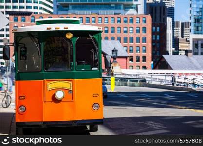 Boston trolley at Congress Street bridge in Massachusetts USA