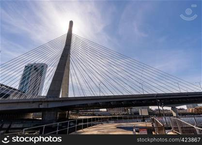 Boston Zakim bridge at Boston downtown MA USA
