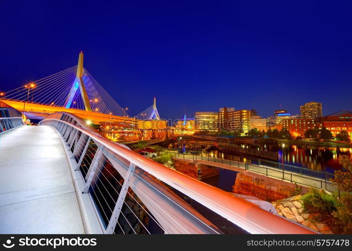 Boston Zakim bridge sunset in Bunker Hill Massachusetts USA