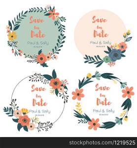 botanic card with wild flowers, leaves. Floral wreaths, invite. Vector decorative greeting card or invitation design background. Hand drawn illustration