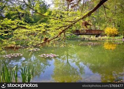 Botanical garden lake spring view, Zagreb, Croatia