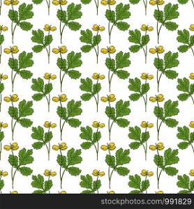 Botanical herbs seamless pattern. Nature print for textile design. Nature pattern with celandine yellow flowers. Botanical herbs seamless pattern. Nature print for textile design. Nature pattern with celandine yellow flowers.