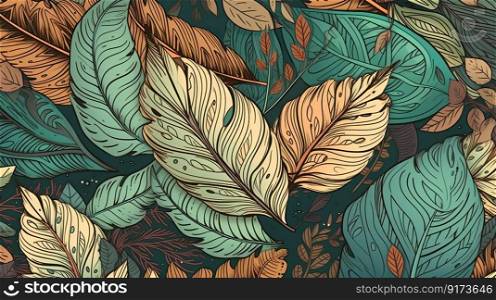 Botanical seamless pattern with vintage leaf illustration for textile design by generative AI