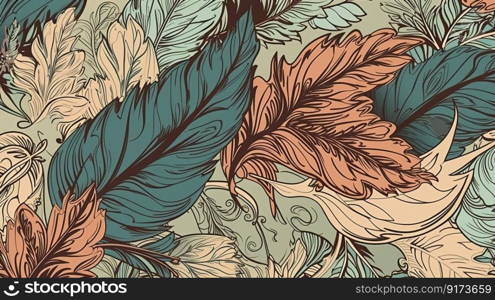 Botanical seamless pattern with vintage leaf illustration for textile design by generative AI