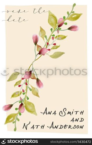 botanical wedding invitation, illustration in vector color