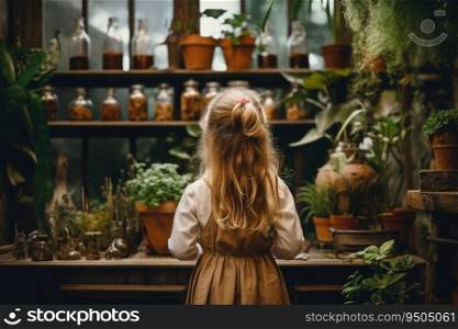 Botanist child pots. Flower gardener. Generate Ai. Botanist child pots. Generate Ai
