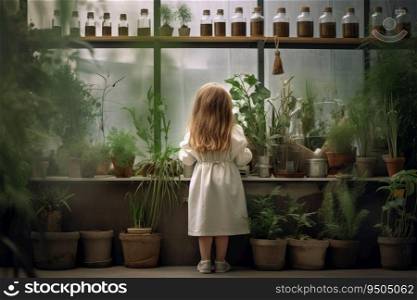 Botanist florist child pots. Home garden. Generate Ai. Botanist florist child pots. Generate Ai