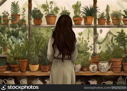 Botanist scientist woman pots. Garden agriculture. Generate Ai. Botanist scientist woman pots. Generate Ai