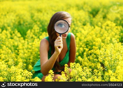 botanist woman in yellow flower field